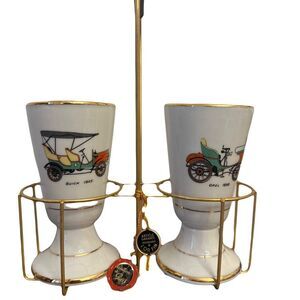 Vintage Limoges France Porcelain Goblets with Car Design: Buick 1905 Opel 1898